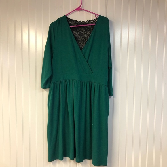 torrid Dresses & Skirts - Torrid Sweater Knit Dress with Lace Back Size 2 2X Green Black Soft Stretchy